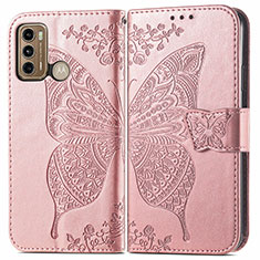 Custodia Portafoglio In Pelle Farfalla Cover con Supporto per Motorola Moto G60 Rosa