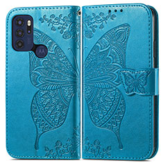 Custodia Portafoglio In Pelle Farfalla Cover con Supporto per Motorola Moto G60s Blu