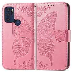 Custodia Portafoglio In Pelle Farfalla Cover con Supporto per Motorola Moto G60s Rosa Caldo