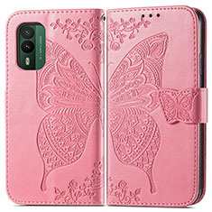 Custodia Portafoglio In Pelle Farfalla Cover con Supporto per Nokia XR21 Rosa Caldo