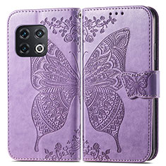 Custodia Portafoglio In Pelle Farfalla Cover con Supporto per OnePlus 10 Pro 5G Lavanda