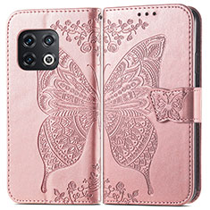 Custodia Portafoglio In Pelle Farfalla Cover con Supporto per OnePlus 10 Pro 5G Oro Rosa