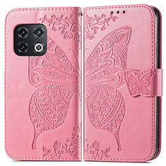 Custodia Portafoglio In Pelle Farfalla Cover con Supporto per OnePlus 10 Pro 5G Rosa Caldo
