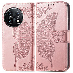 Custodia Portafoglio In Pelle Farfalla Cover con Supporto per OnePlus 11 5G Oro Rosa