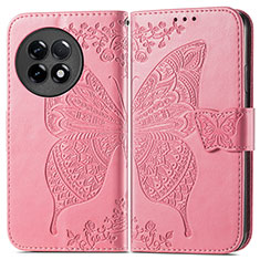 Custodia Portafoglio In Pelle Farfalla Cover con Supporto per OnePlus 11R 5G Rosa Caldo