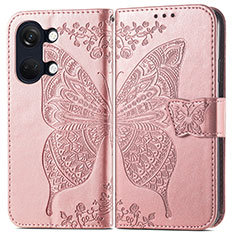 Custodia Portafoglio In Pelle Farfalla Cover con Supporto per OnePlus Ace 2V 5G Oro Rosa