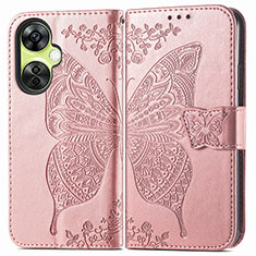 Custodia Portafoglio In Pelle Farfalla Cover con Supporto per OnePlus Nord CE 3 5G Oro Rosa