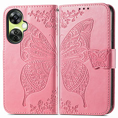 Custodia Portafoglio In Pelle Farfalla Cover con Supporto per OnePlus Nord CE 3 5G Rosa Caldo