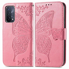 Custodia Portafoglio In Pelle Farfalla Cover con Supporto per OnePlus Nord N200 5G Rosa Caldo