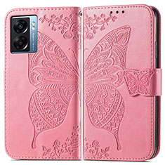 Custodia Portafoglio In Pelle Farfalla Cover con Supporto per Oppo A56S 5G Rosa Caldo