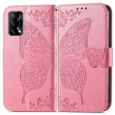 Custodia Portafoglio In Pelle Farfalla Cover con Supporto per Oppo A95 4G Rosa Caldo