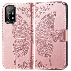 Custodia Portafoglio In Pelle Farfalla Cover con Supporto per Oppo A95 5G Rosa