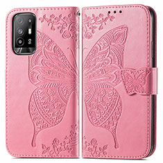 Custodia Portafoglio In Pelle Farfalla Cover con Supporto per Oppo A95 5G Rosa Caldo