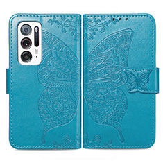 Custodia Portafoglio In Pelle Farfalla Cover con Supporto per Oppo Find N 5G Blu