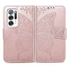 Custodia Portafoglio In Pelle Farfalla Cover con Supporto per Oppo Find N 5G Rosa