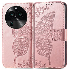 Custodia Portafoglio In Pelle Farfalla Cover con Supporto per Oppo Find X6 5G Oro Rosa