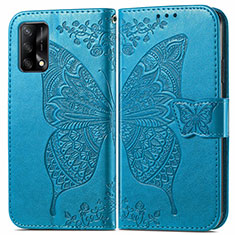 Custodia Portafoglio In Pelle Farfalla Cover con Supporto per Oppo Reno6 Lite Blu