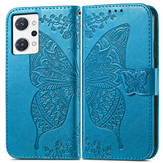 Custodia Portafoglio In Pelle Farfalla Cover con Supporto per Oppo Reno7 A Blu