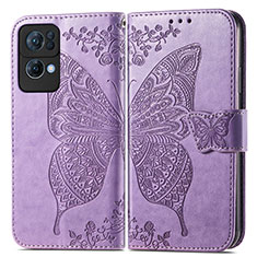 Custodia Portafoglio In Pelle Farfalla Cover con Supporto per Oppo Reno7 Pro 5G Lavanda