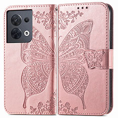 Custodia Portafoglio In Pelle Farfalla Cover con Supporto per Oppo Reno8 5G Rosa