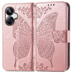 Custodia Portafoglio In Pelle Farfalla Cover con Supporto per Realme 10 Pro+ Plus 5G Oro Rosa