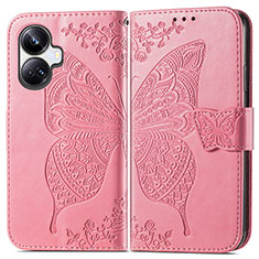 Custodia Portafoglio In Pelle Farfalla Cover con Supporto per Realme 10 Pro+ Plus 5G Rosa Caldo