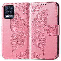 Custodia Portafoglio In Pelle Farfalla Cover con Supporto per Realme 8 Pro Rosa Caldo
