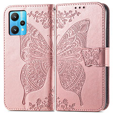 Custodia Portafoglio In Pelle Farfalla Cover con Supporto per Realme 9 Pro 5G Oro Rosa