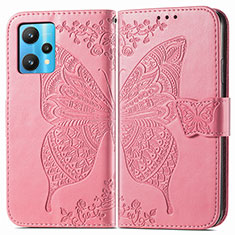 Custodia Portafoglio In Pelle Farfalla Cover con Supporto per Realme 9 Pro+ Plus 5G Rosa Caldo