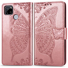 Custodia Portafoglio In Pelle Farfalla Cover con Supporto per Realme C25 Oro Rosa