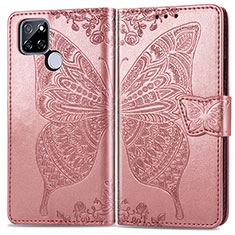 Custodia Portafoglio In Pelle Farfalla Cover con Supporto per Realme Q2i 5G Oro Rosa