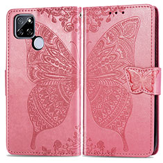 Custodia Portafoglio In Pelle Farfalla Cover con Supporto per Realme Q2i 5G Rosa Caldo