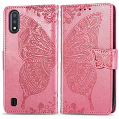 Custodia Portafoglio In Pelle Farfalla Cover con Supporto per Samsung Galaxy A01 SM-A015 Rosa Caldo