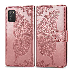 Custodia Portafoglio In Pelle Farfalla Cover con Supporto per Samsung Galaxy A02s Rosa