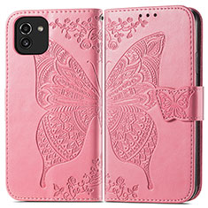 Custodia Portafoglio In Pelle Farfalla Cover con Supporto per Samsung Galaxy A03 Rosa Caldo