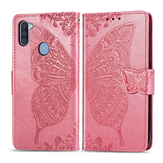 Custodia Portafoglio In Pelle Farfalla Cover con Supporto per Samsung Galaxy A11 Rosa Caldo