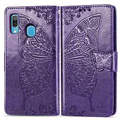 Custodia Portafoglio In Pelle Farfalla Cover con Supporto per Samsung Galaxy A20 Viola