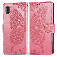 Custodia Portafoglio In Pelle Farfalla Cover con Supporto per Samsung Galaxy A21 SC-42A Rosa Caldo