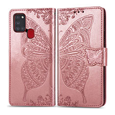 Custodia Portafoglio In Pelle Farfalla Cover con Supporto per Samsung Galaxy A21s Rosa