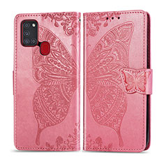 Custodia Portafoglio In Pelle Farfalla Cover con Supporto per Samsung Galaxy A21s Rosa Caldo