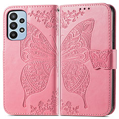 Custodia Portafoglio In Pelle Farfalla Cover con Supporto per Samsung Galaxy A23 5G Rosa Caldo