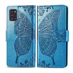 Custodia Portafoglio In Pelle Farfalla Cover con Supporto per Samsung Galaxy A31 Blu