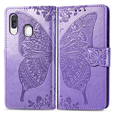 Custodia Portafoglio In Pelle Farfalla Cover con Supporto per Samsung Galaxy A40 Lavanda