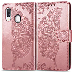 Custodia Portafoglio In Pelle Farfalla Cover con Supporto per Samsung Galaxy A40 Rosa