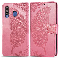 Custodia Portafoglio In Pelle Farfalla Cover con Supporto per Samsung Galaxy A40s Rosa Caldo