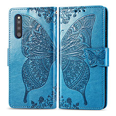 Custodia Portafoglio In Pelle Farfalla Cover con Supporto per Samsung Galaxy A41 SC-41A Blu