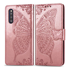 Custodia Portafoglio In Pelle Farfalla Cover con Supporto per Samsung Galaxy A41 SC-41A Rosa