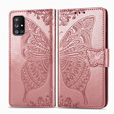 Custodia Portafoglio In Pelle Farfalla Cover con Supporto per Samsung Galaxy A51 4G Rosa