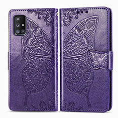 Custodia Portafoglio In Pelle Farfalla Cover con Supporto per Samsung Galaxy A51 4G Viola