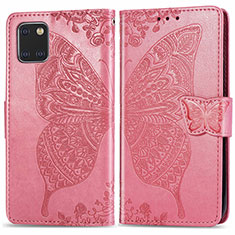 Custodia Portafoglio In Pelle Farfalla Cover con Supporto per Samsung Galaxy A81 Rosa Caldo